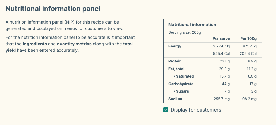 Nutrition panel 